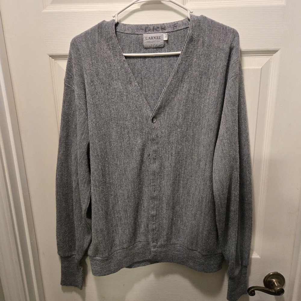 Carmel Collection CLASSIC Cardigan Sweater Men XLarge Gray Made In USA VTG